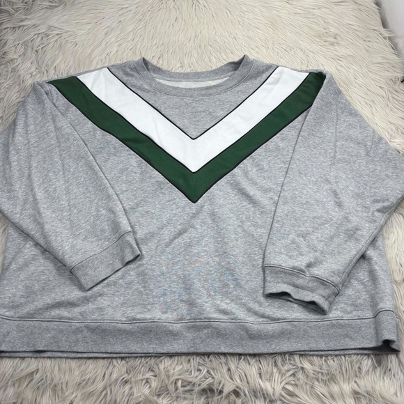 Anthropologie Tops - Maeve Women's 3X Varsity Crew Sweatshirt Gray Green Preppy Athleisure V-Stripe
